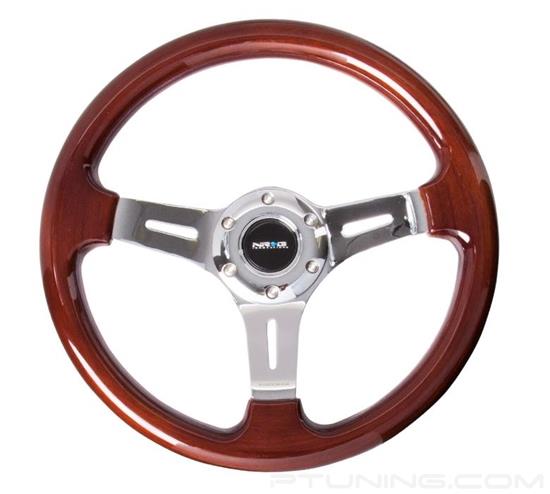 Picture of Classic Wood Grain Steering Wheel (330mm) - Wood Grain with Chrome 3-Spoke Center