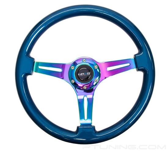 Picture of Classic Wood Grain Steering Wheel (350mm) - Blue Pearl / Flake Paint with Neochrome 3-Spoke Center