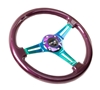 Picture of Classic Wood Grain Steering Wheel (350mm) - Purple Pearl Paint with Neochrome 3-Spoke Center