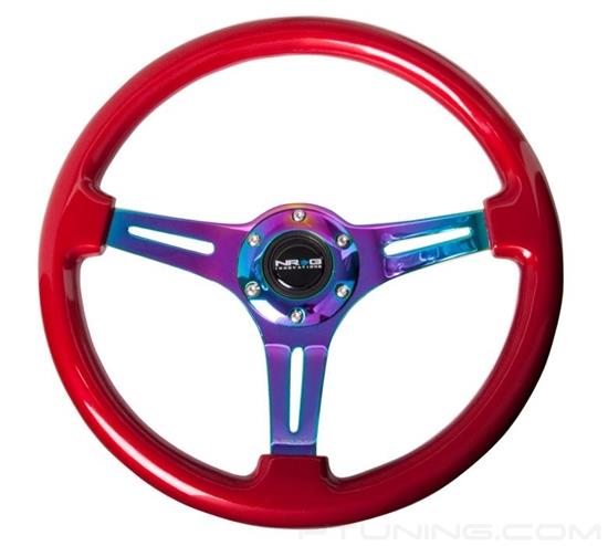 Picture of Classic Wood Grain Steering Wheel (350mm) - Red Grip with Neochrome 3-Spoke Center