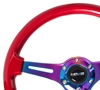 Picture of Classic Wood Grain Steering Wheel (350mm) - Red Grip with Neochrome 3-Spoke Center