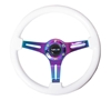 Picture of Classic Wood Grain Steering Wheel (350mm) - White Paint Grip with Neochrome 3-Spoke Center