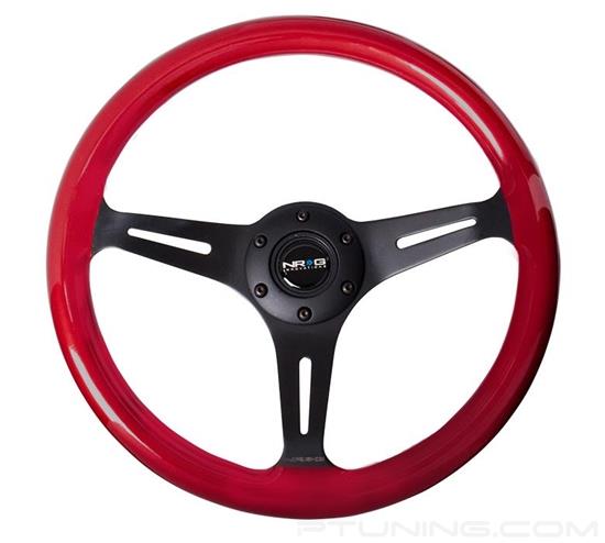 Picture of Classic Wood Grain Steering Wheel (350mm) - Red Pearl / Flake Paint with Black 3-Spoke Center
