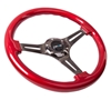 Picture of Classic Wood Grain Steering Wheel (350mm) - Red Pearl / Flake Paint with Black 3-Spoke Center