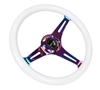 Picture of Classic Wood Grain Steering Wheel (350mm) - Glow-In-The-Dark Green Grip with Neochrome 3-Spoke Center