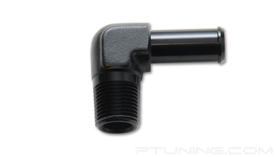 Picture of 3/8" NPT Male to 1/2" Barb 90 Degree Hose Fitting, Aluminum - Black