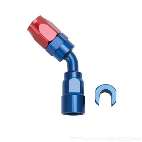 Picture of 3/8" SAE Quick-Disconnect Female to 6AN 45 Degree Hose End - Red/Blue