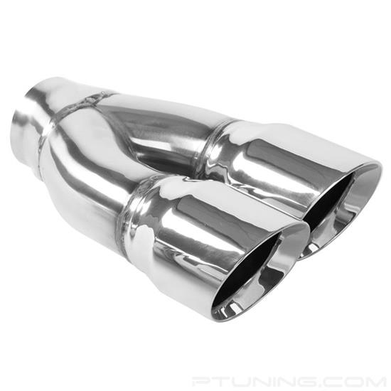Picture of Stainless Steel Passenger Side Round Angle Cut Weld-On Dual Polished Exhaust Tip (2.25" Inlet, 3" Outlet, 9.75" Length)