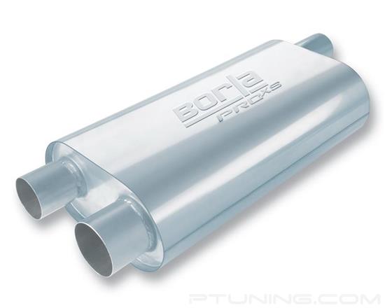 Picture of Transverse Flow Stainless Steel Oval Exhaust Muffler (2.5" Offset ID, 2.5" Dual Sides OD, 19" Length)