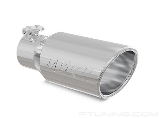 Picture of 304 SS Round Rolled Edge Angle Cut Clamp-On Polished Exhaust Tip (2.75" Inlet, 4" Outlet, 10" Length)