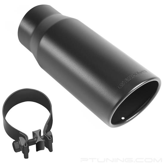 Picture of Black Series Stainless Steel Round Rolled Edge Angle Cut Clamp-On Single-Wall Black Coated Exhaust Tip (3.5" Inlet, 5" Outlet, 14.5" Length)