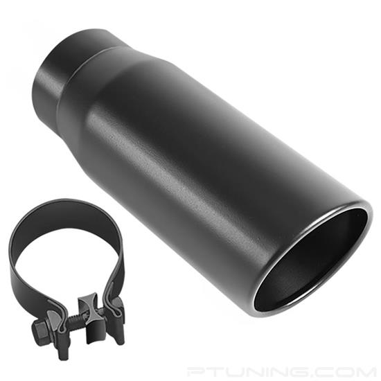 Picture of Black Series Stainless Steel Round Rolled Edge Angle Cut Clamp-On Double-Wall Black Coated Exhaust Tip (4" Inlet, 5" Outlet, 13" Length)
