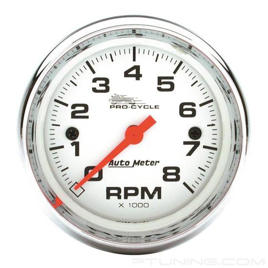 Picture of Pro-Cycle Series 2-5/8" Tachometer Gauge, 0-8,000 RPM, White/Chrome