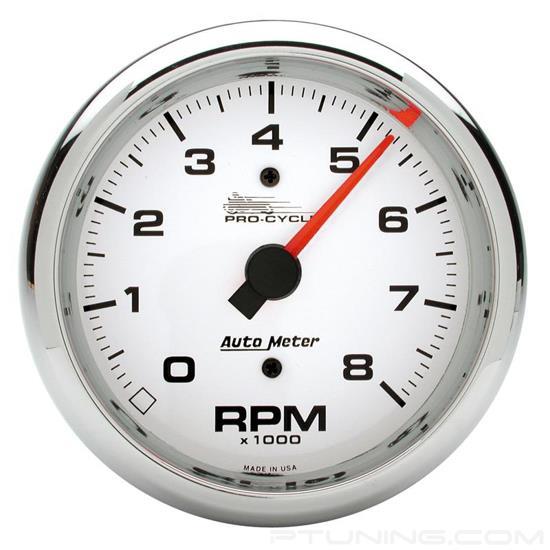 Picture of Pro-Cycle Series 3-3/4" Tachometer Gauge, 0-8,000 RPM, White/Chrome
