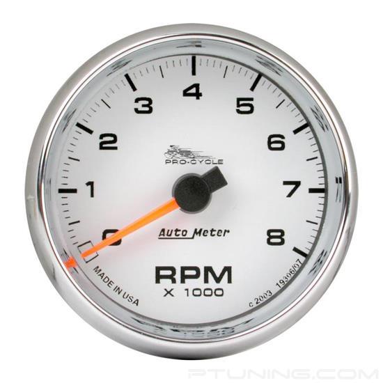 Picture of Pro-Cycle Series 2-5/8" Tachometer Gauge, 0-8,000 RPM, White, Blue LED