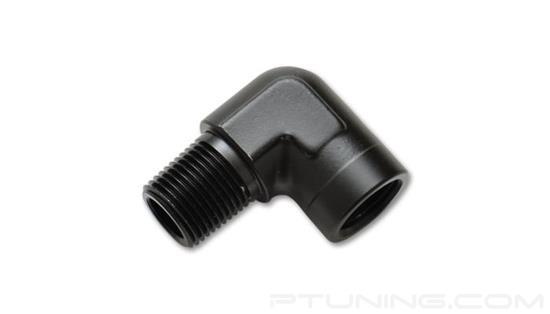 Picture of 1/4" NPT Female to Male 90 Degree Pipe Adapter Fitting, Aluminum - Black