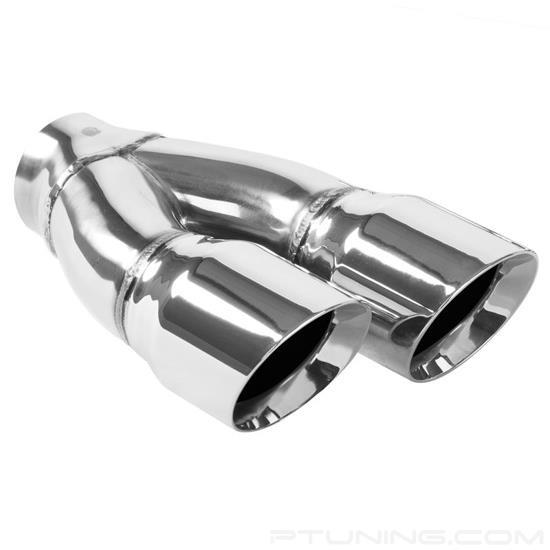 Picture of Stainless Steel Driver Side Round Angle Cut Weld-On Dual Polished Exhaust Tip (2.25" Inlet, 3" Outlet, 9.75" Length)