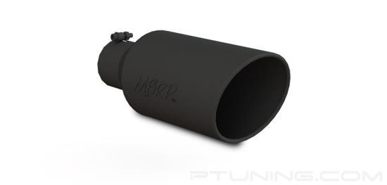 Picture of 304 SS Round Rolled Edge Angle Cut Clamp-On Black Exhaust Tip (4" Inlet, 7" Outlet, 18" Length)