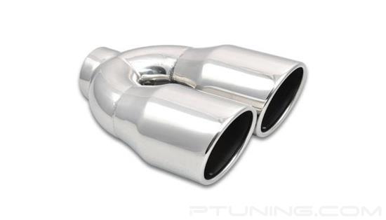 Picture of 3.5" Round Rolled Edge Angle Cut Dual Polished Exhaust Tip (2.5" Inlet, 3.5" Outlet, 10" Length, 304 SS)