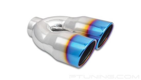 Picture of 3.5" Round Rolled Edge Angle Cut Dual Burnt Blue Exhaust Tip (2.5" Inlet, 3.5" Outlet, 10" Length, 304 SS)