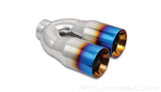 Picture of 3.5" Round Beveled Edge Straight Cut Dual Burnt Blue Exhaust Tip (2.5" Inlet, 3.5" Outlet, 10" Length, 304 SS)