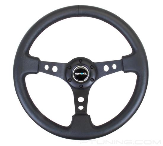 Picture of Deep Dish Reinforced Steering Wheel (350mm / 3" Deep) - Black Leather with Black Spoke, Circle Cutouts
