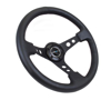 Picture of Deep Dish Reinforced Steering Wheel (350mm / 3" Deep) - Black Leather with Black Spoke, Circle Cutouts