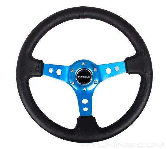 Picture of Deep Dish Reinforced Steering Wheel (350mm / 3" Deep) - Black Leather with Blue Circle Cutout Spokes