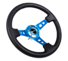 Picture of Deep Dish Reinforced Steering Wheel (350mm / 3" Deep) - Black Leather with Blue Circle Cutout Spokes