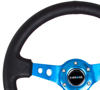 Picture of Deep Dish Reinforced Steering Wheel (350mm / 3" Deep) - Black Leather with Blue Circle Cutout Spokes