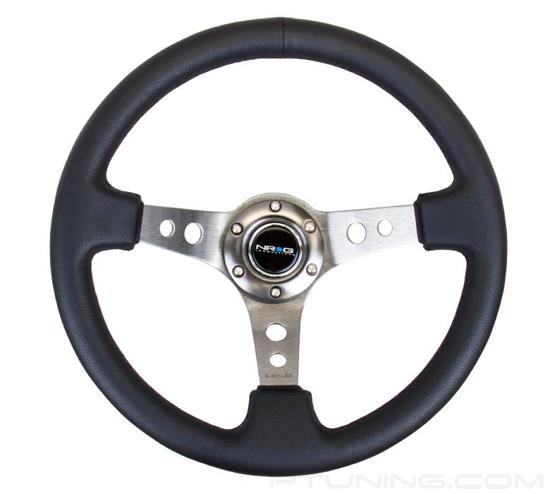 Picture of Deep Dish Reinforced Steering Wheel (350mm / 3" Deep) - Black Leather with Gunmetal Circle Cutout Spokes