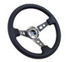 Picture of Deep Dish Reinforced Steering Wheel (350mm / 3" Deep) - Black Leather with Gunmetal Circle Cutout Spokes