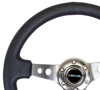 Picture of Deep Dish Reinforced Steering Wheel (350mm / 3" Deep) - Black Leather with Gunmetal Circle Cutout Spokes
