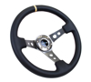 Picture of Deep Dish Reinforced Steering Wheel (350mm / 3" Deep) - Black Leather with Gunmetal Cutout Spoke, Yellow CM