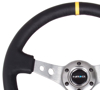 Picture of Deep Dish Reinforced Steering Wheel (350mm / 3" Deep) - Black Leather with Gunmetal Cutout Spoke, Yellow CM