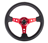 Picture of Deep Dish Reinforced Steering Wheel (350mm / 3" Deep) - Black Leather with Red Circle Cutout Spokes