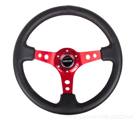 Picture of Deep Dish Reinforced Steering Wheel (350mm / 3" Deep) - Black Leather with Red Circle Cutout Spokes