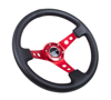 Picture of Deep Dish Reinforced Steering Wheel (350mm / 3" Deep) - Black Leather with Red Circle Cutout Spokes