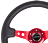 Picture of Deep Dish Reinforced Steering Wheel (350mm / 3" Deep) - Black Leather with Red Circle Cutout Spokes