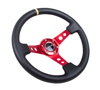 Picture of Deep Dish Reinforced Steering Wheel (350mm / 3" Deep) - Black Leather with Red Spokes, Sgl Yellow Center Mark
