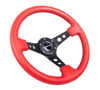 Picture of Deep Dish Reinforced Steering Wheel (350mm / 3" Deep) - Red Leather / Black Stitch with Black Circle Cutout Spokes