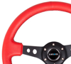 Picture of Deep Dish Reinforced Steering Wheel (350mm / 3" Deep) - Red Leather / Black Stitch with Black Circle Cutout Spokes