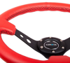 Picture of Deep Dish Reinforced Steering Wheel (350mm / 3" Deep) - Red Leather / Black Stitch with Black Circle Cutout Spokes