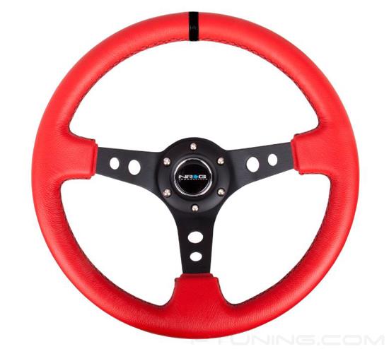 Picture of Deep Dish Reinforced Steering Wheel (350mm / 3" Deep) - Red Leather / Black Stitch with Black Spokes (Hole Cutouts)