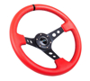 Picture of Deep Dish Reinforced Steering Wheel (350mm / 3" Deep) - Red Leather / Black Stitch with Black Spokes (Hole Cutouts)