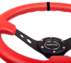 Picture of Deep Dish Reinforced Steering Wheel (350mm / 3" Deep) - Red Leather / Black Stitch with Black Spokes (Hole Cutouts)