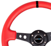 Picture of Deep Dish Reinforced Steering Wheel (350mm / 3" Deep) - Red Leather / Black Stitch with Black Spokes (Hole Cutouts)