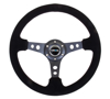 Picture of Deep Dish Reinforced Steering Wheel (350mm / 3" Deep) - Black Suede / Black Stitch with Black Circle Cutout Spokes