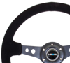 Picture of Deep Dish Reinforced Steering Wheel (350mm / 3" Deep) - Black Suede / Black Stitch with Black Circle Cutout Spokes