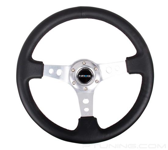 Picture of Deep Dish Reinforced Steering Wheel (350mm / 3" Deep) - Black Leather with Silver Spoke, Circle Cutouts